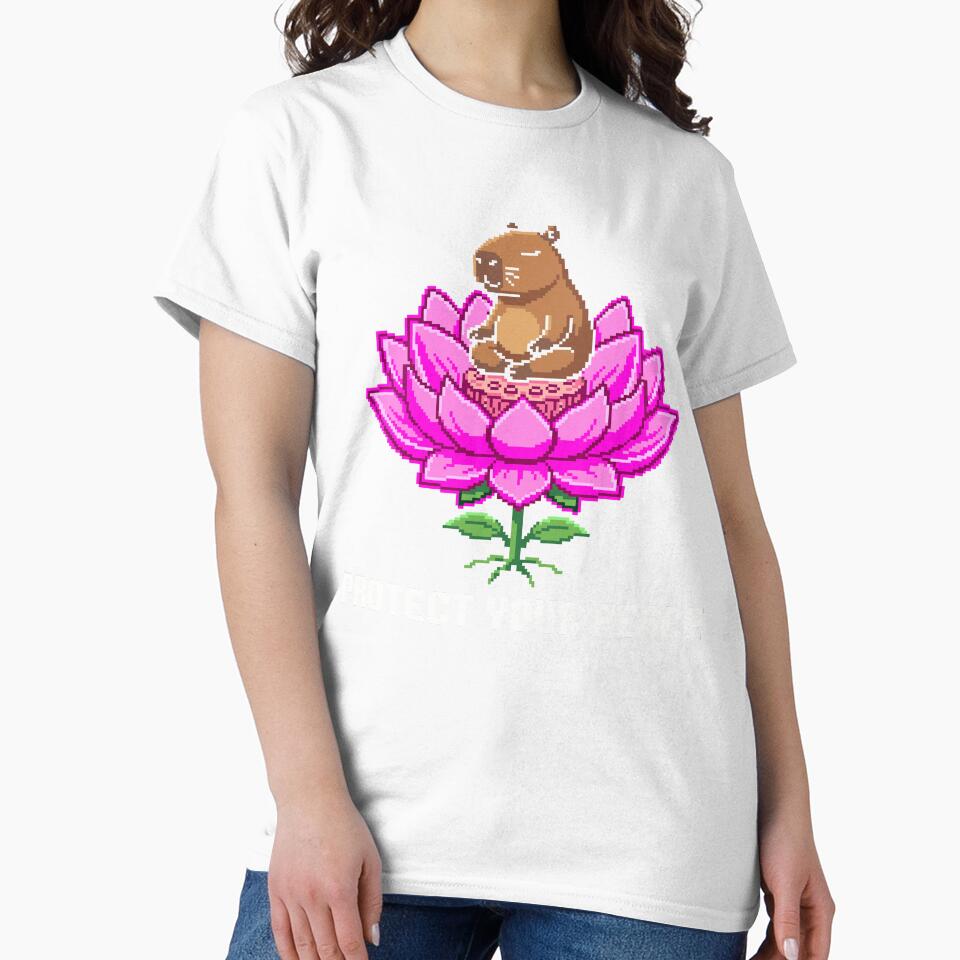 Protect Your Peace - Zen Capybara Lotus Pixel Art by artistastshirt
