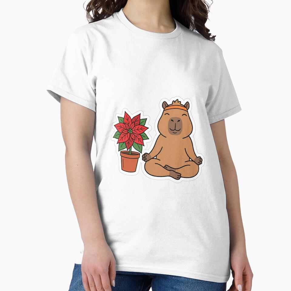 Christmas Capybara Yoga Meditation Poinsettia Zen Holiday by ArtByYunus
