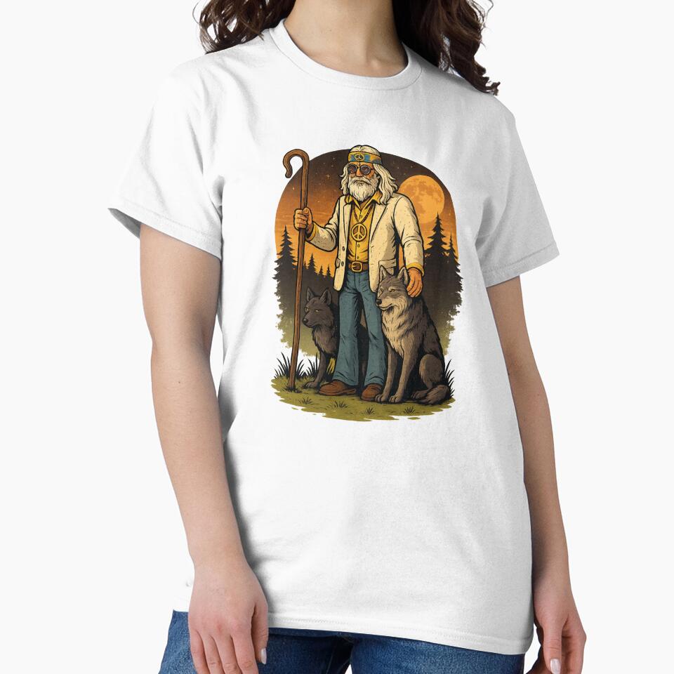 Elderly White Hippie Wolf Shepherd – Mystical Funny Retro Design by Lunaria Arts