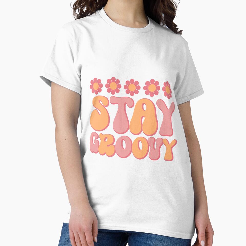 Stay Groovy Retro Colorful Block Letter Floral Design by redbubbleart18
