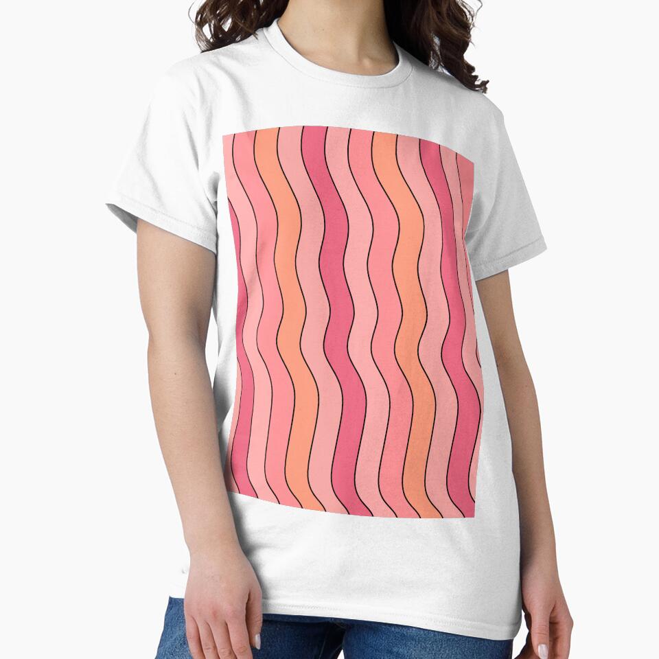 Abstract Pink and Orange Pastel Retro 70s Wavy Groovy Lines Pattern by Aesthetic Crew