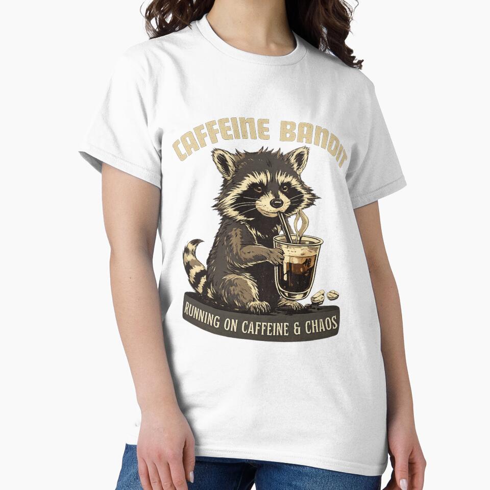 Caffeine Bandit Raccoon Coffee Shirt – Running On Caffeine And Chaos Vintage Funny Espresso Animal Tee by HOUSE OF TIST