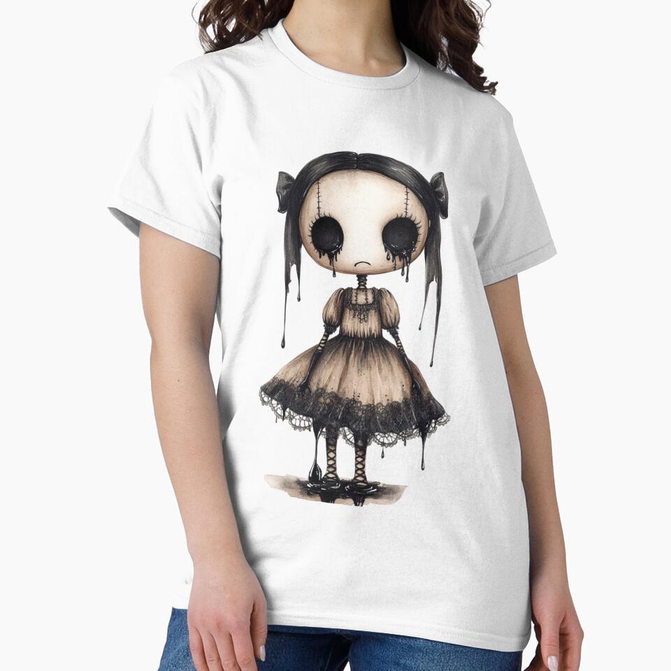 Creepy Cute Doll – Gothic Horror Art with Dripping Black Tears by DirtyDishCloth