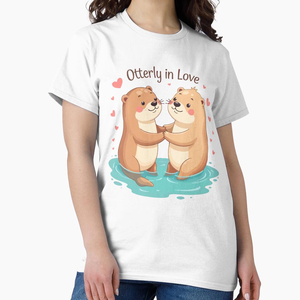 Otterly In Love - Cute Otter Couple Holding Hands Funny Valentine Pun by Design-Pro-21