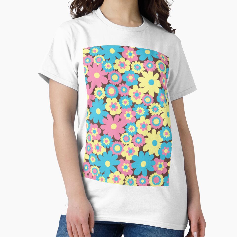80s pastel retro flowers, pastel pink, pastel blue, pastel yellow, 60s retro pattern, groovy florals by blomastudios