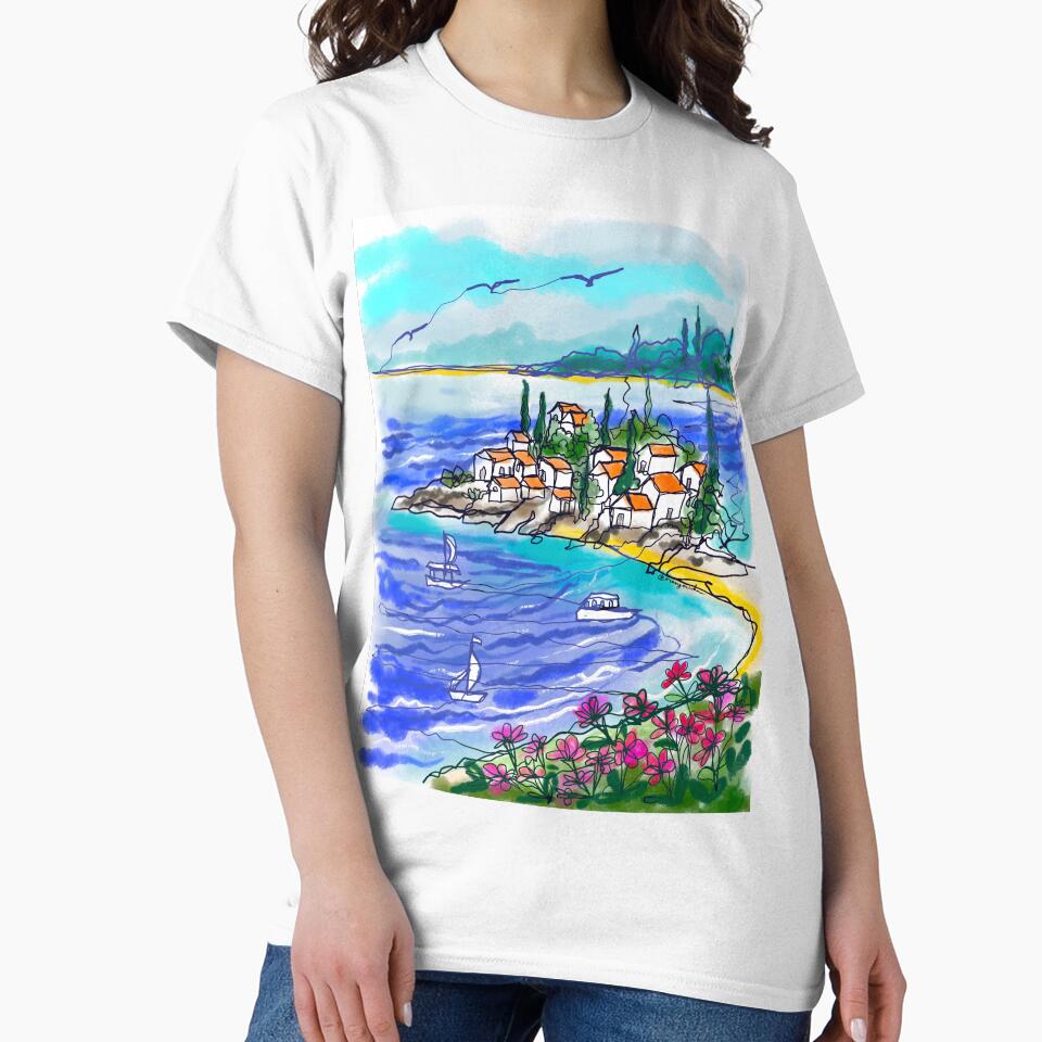 Italian riviera continuous line art sketch by orangerinka