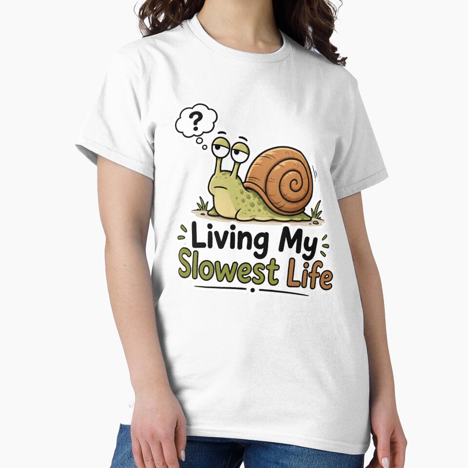 Living My Slowest Life Funny Tired Snail Cartoon Sticker Design by BLOOMVELLE