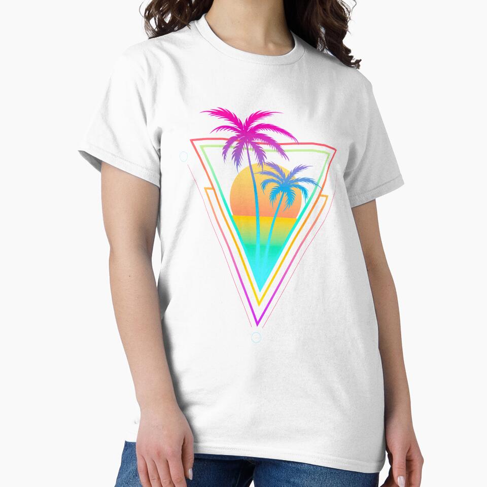 Retro 1980s 1990s Vaporwave Palm Trees Sunset Beach Surf Art by Hitagivapor