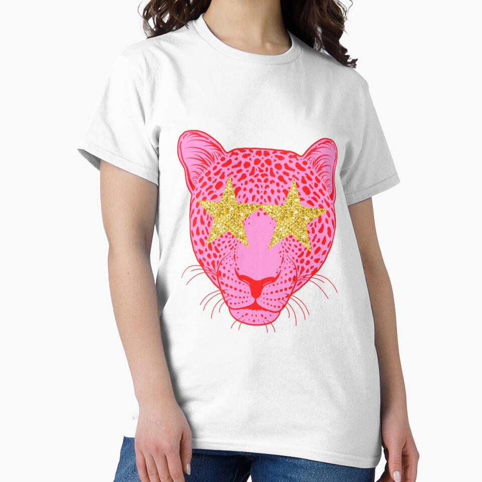 Star eyed preppy cheetah / panther / tiger with gold glittery eyes in pink by SUUSCK ★