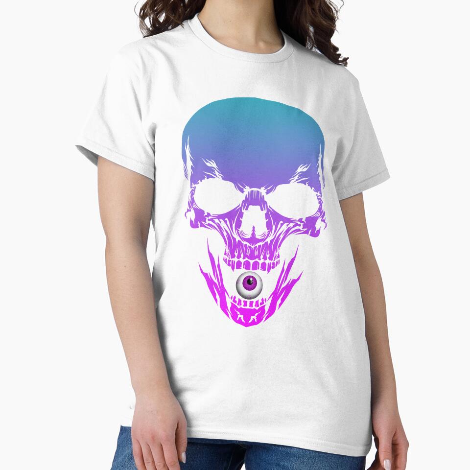 Vaporwave Synthwave Retrowave Creepy Skull with eye print by D-C-Designs