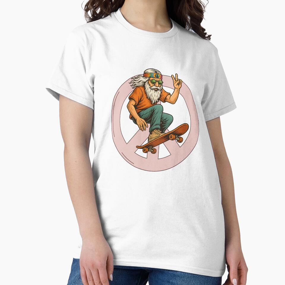Elderly White Hippie Skateboarder – Funny Retro Skater Design by Lunaria Arts