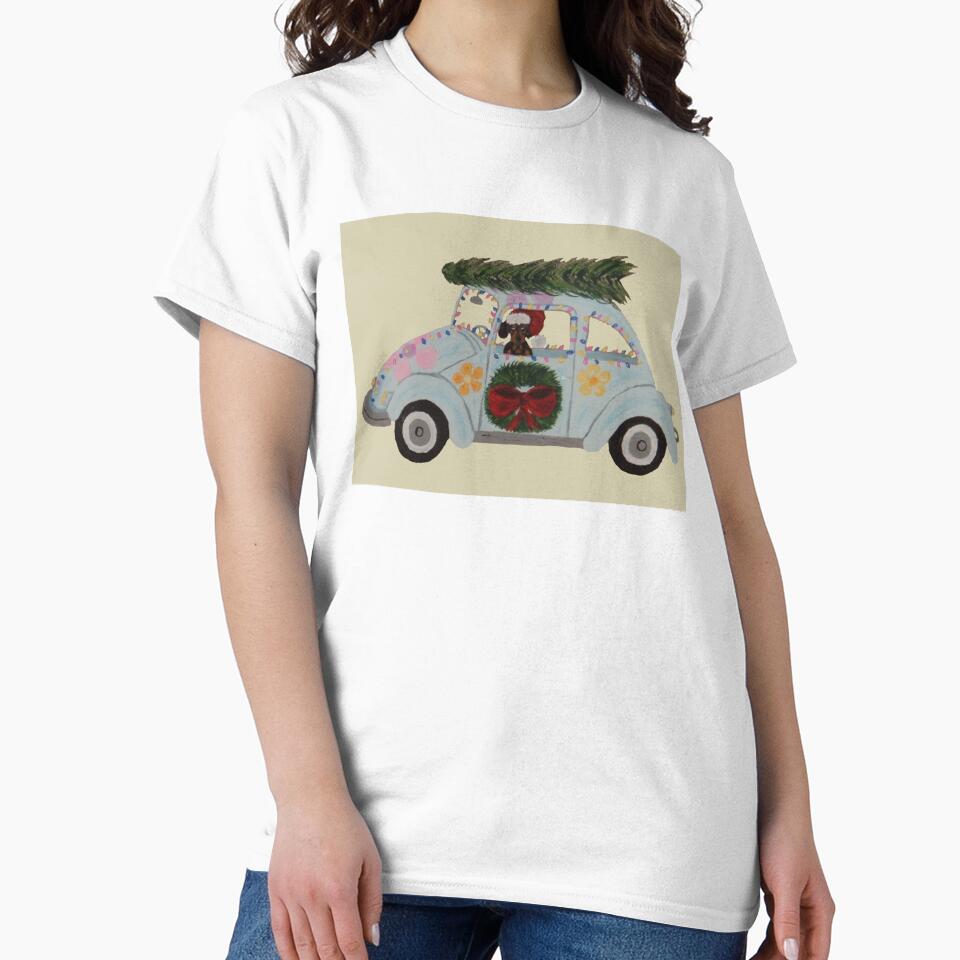 Black and Tan Dachshund in Hippie Car at Christmas by Squirreldumplings