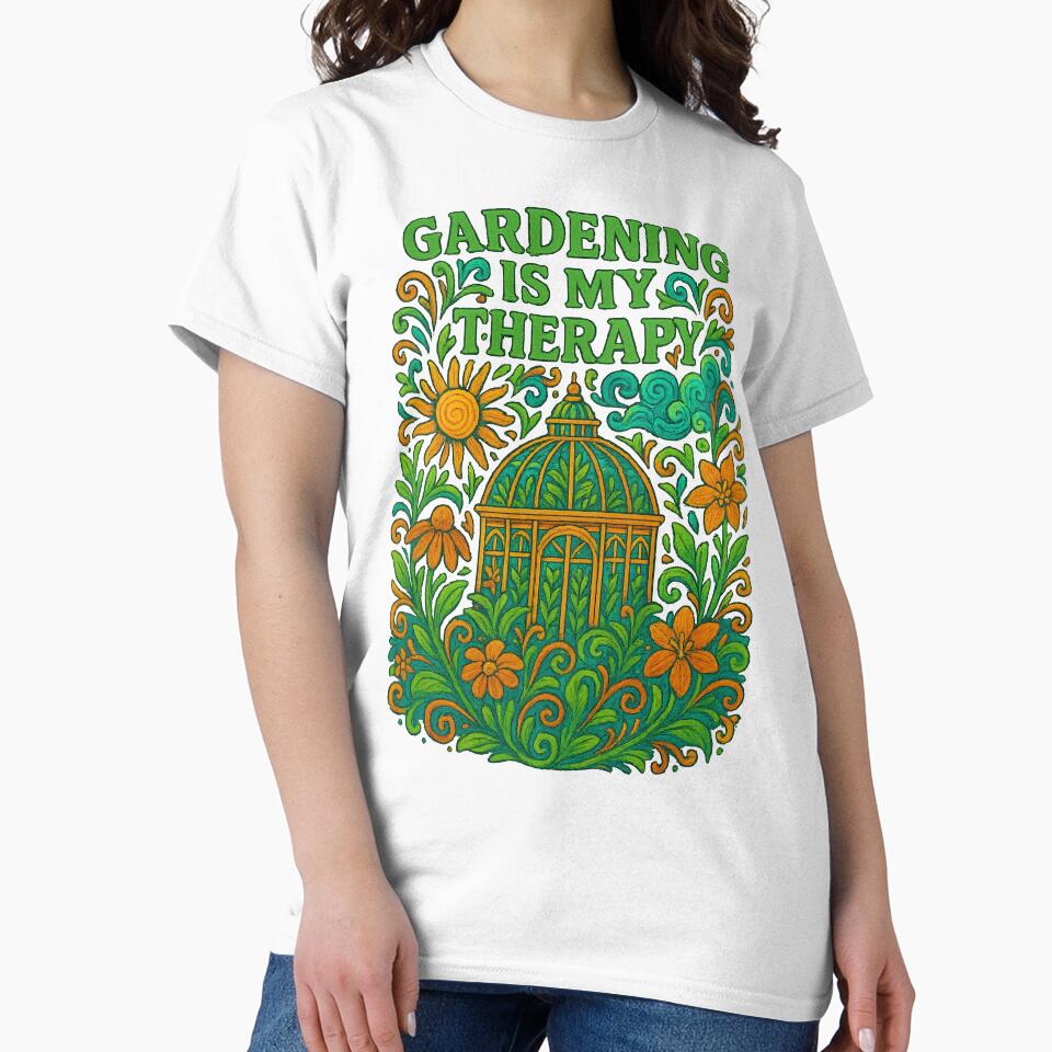 Gardening Is My Therapy Colorful Greenhouse Floral Art Design by Victor Shadehorn
