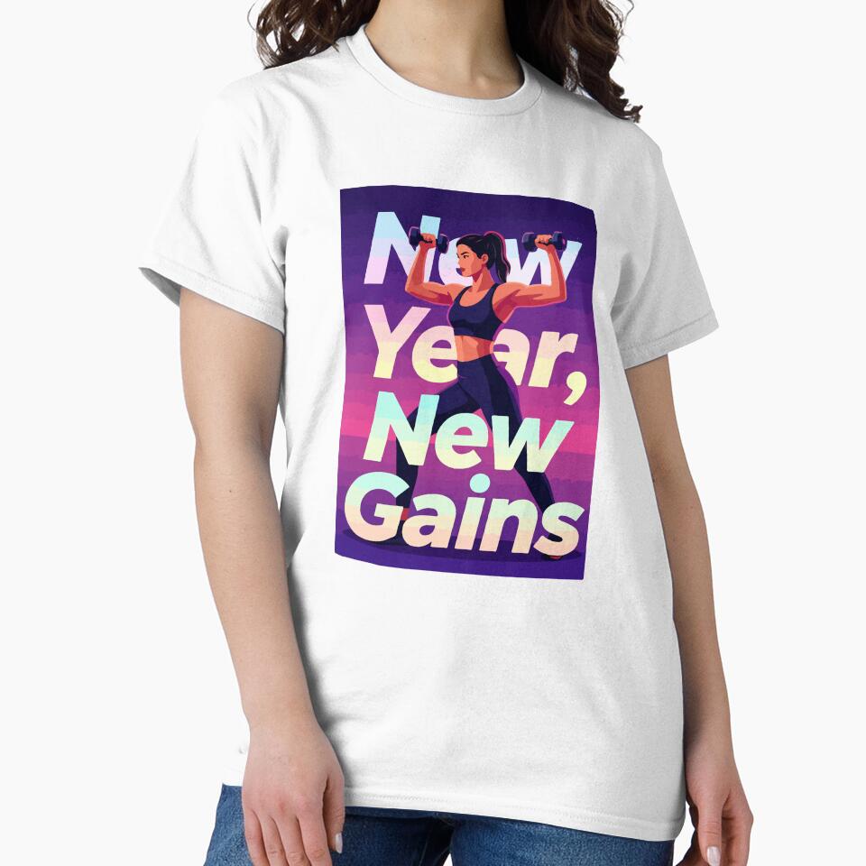 New Year New Gains - Female Fitness Motivation 2026 Women Weightlifting Gym Art by Design-Pro-21