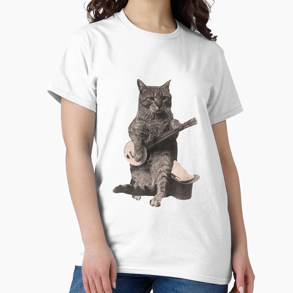 Cat Playing Banjo Guitar Short Sleeve by angelata
