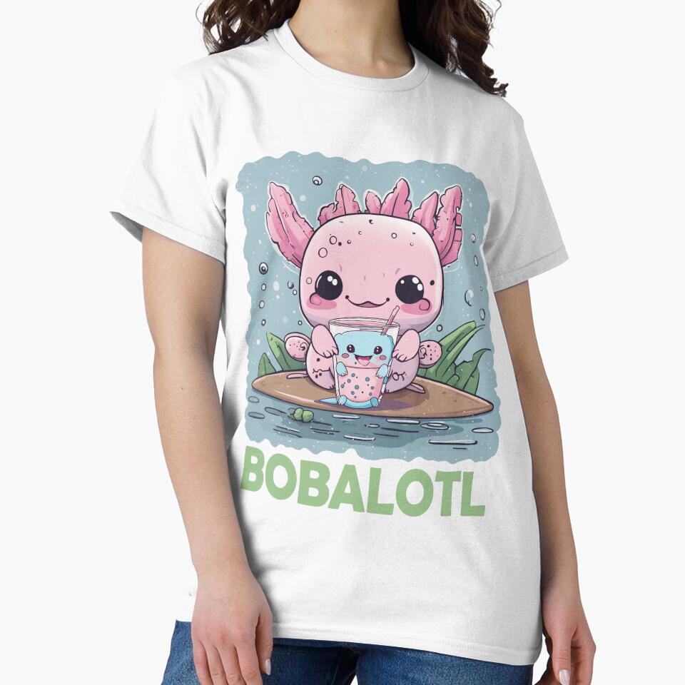 Cute Kawaii Axolotl Boba Blue Pink Expression Summer Fun by DesignByMai