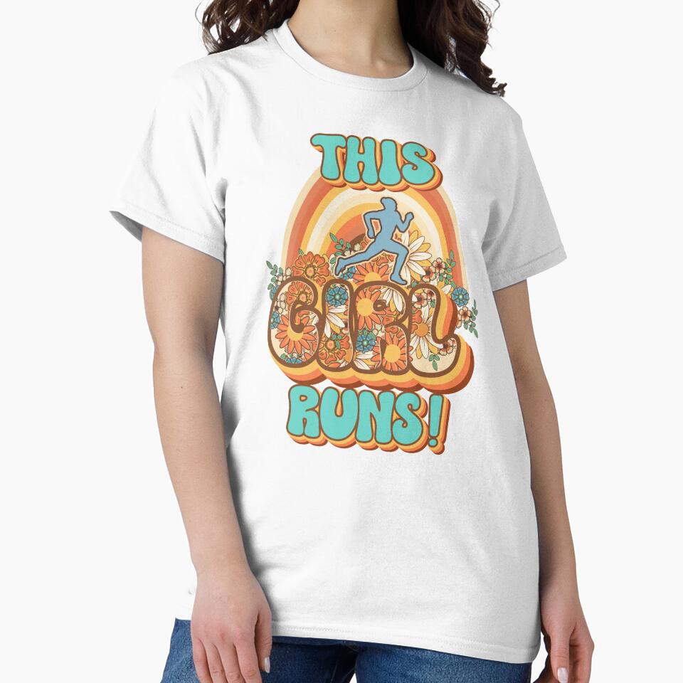 This girl runs Runner retro quote  gift for running Vintage floral pattern by HomeCoquette