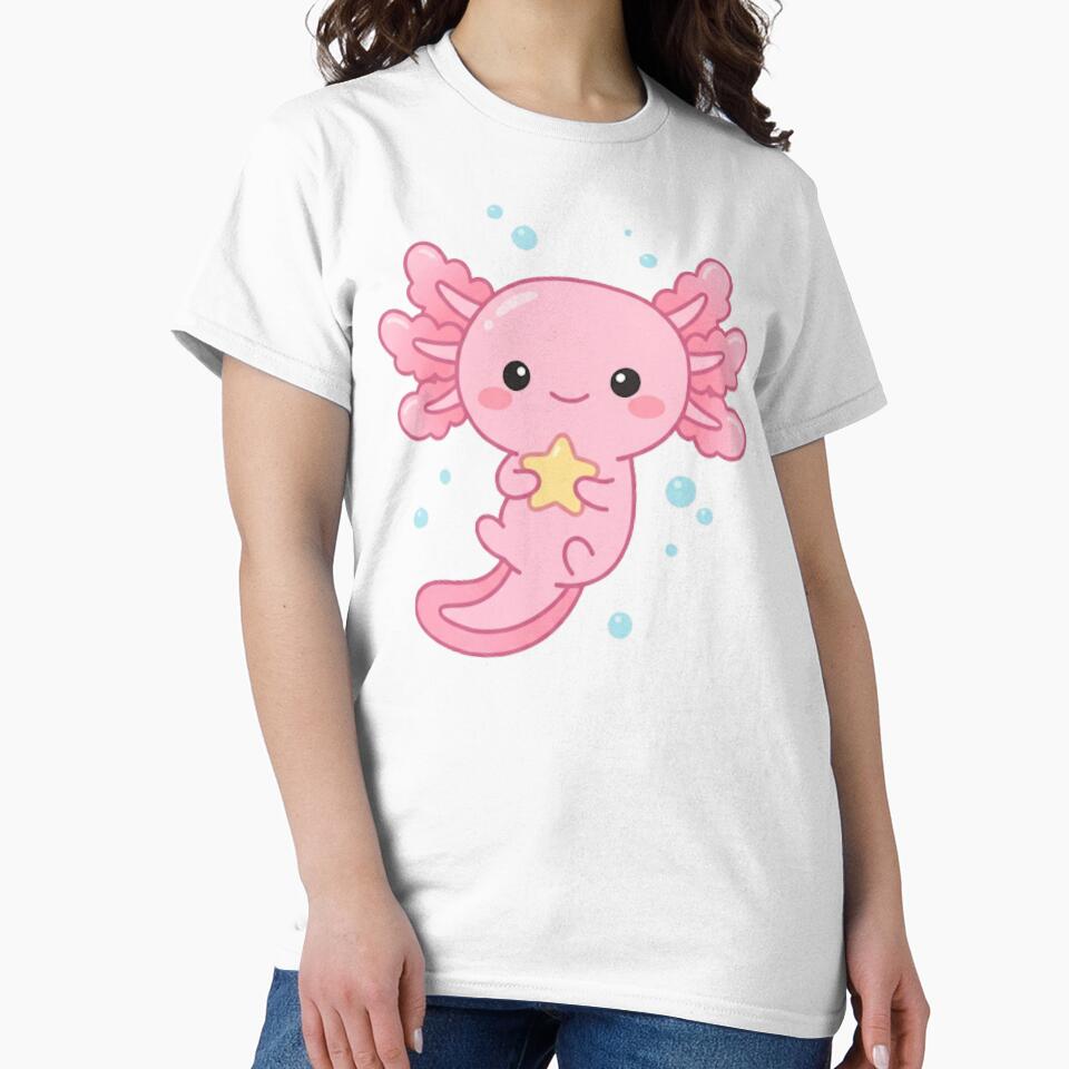Cute Kawaii Pink Axolotl Hugging Star by NeonNerd Studio