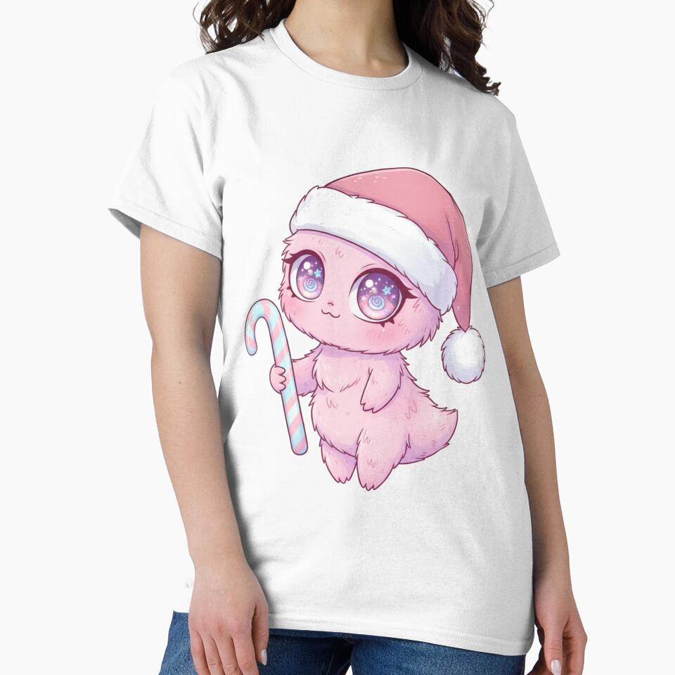 Cute Pink Monster Girl Christmas Kawaii Art by Artistic Vibes Art