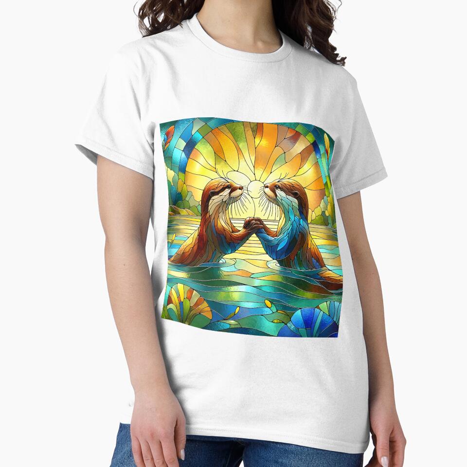 otters holding hands, Stained Glass Art by Truck Stop One