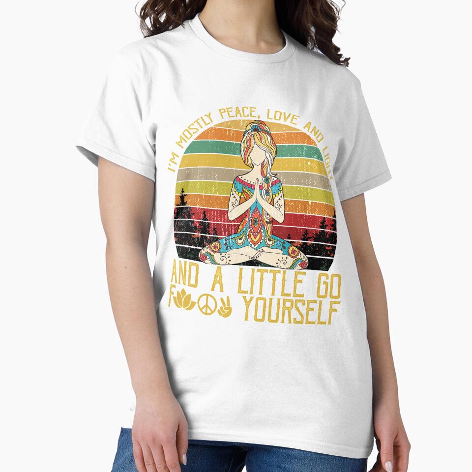 i'm mostly peace, love and light and a little go f yourself shirt, hippie shirt, yoga shirt by mediastyle2