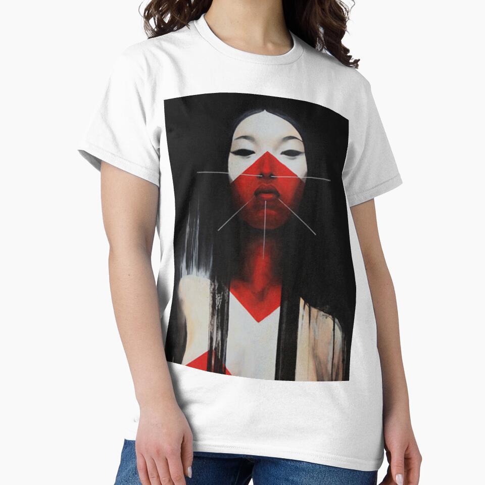 Beautiful Black and Red Fine Art Japanese Illustration by OWLvision33