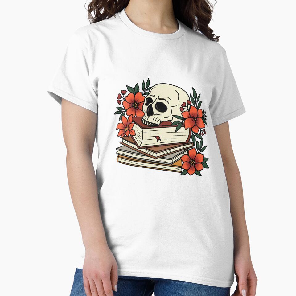 Stack of Books with a Skull and Flowers by hnnhsmth95