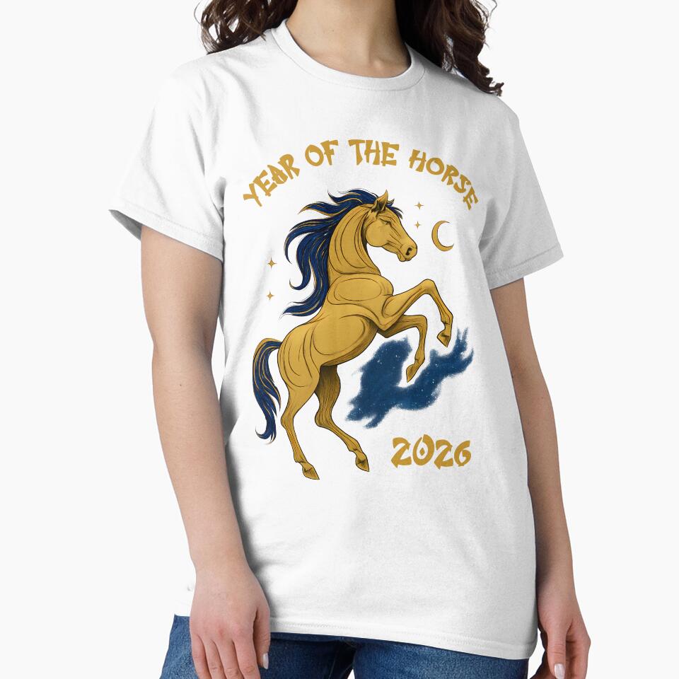 Year of the Horse 2026: Celestial Gold and Blue Zodiac Art by elynne9