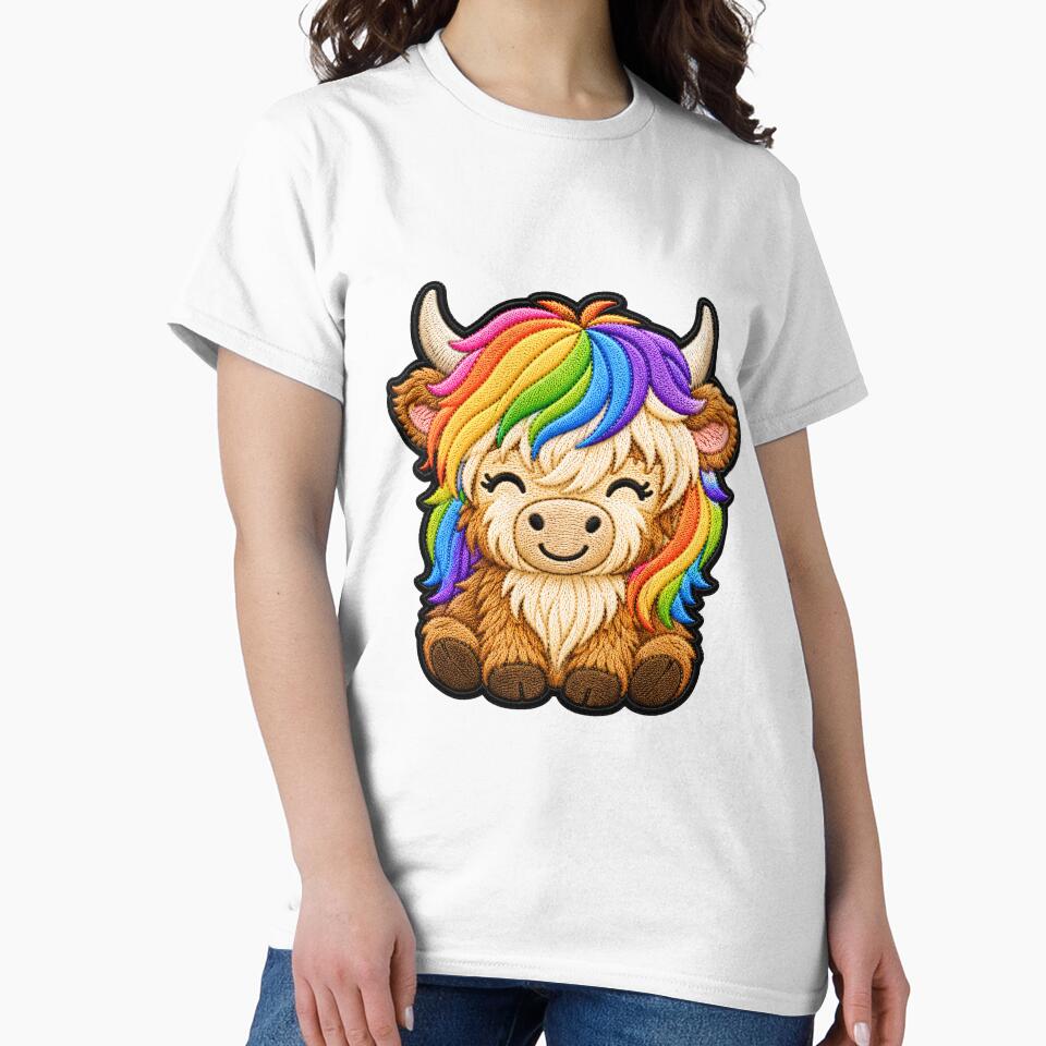 Rainbow Highland Cow Embroidery Patch Illustration by ColorSplash123