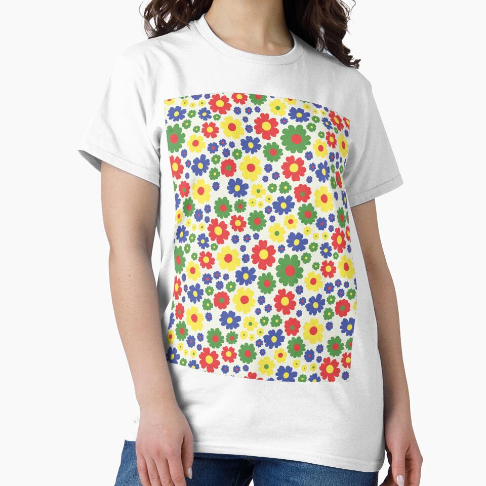 GROOVY RETRO FLOWER POWER GIRLY 70S AND 60S STYLE PRIMARY COLOR WHITE by blomastudios