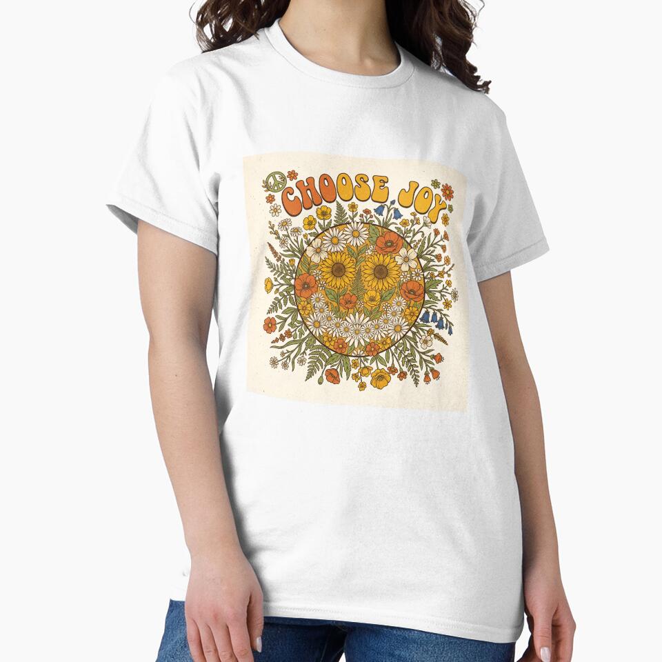 Choose Joy Shirt – Retro 70s Flower Smiley Face Groovy Positivity Tee by DmaarGroup