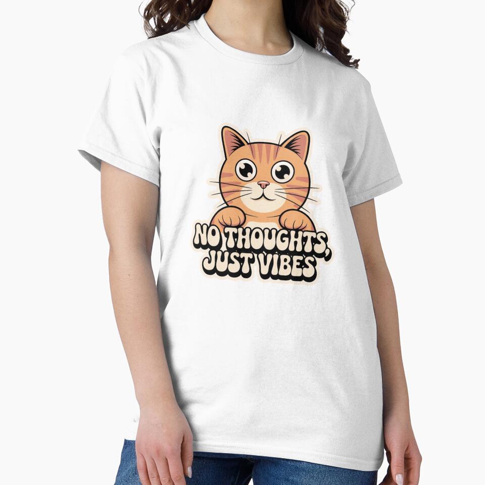 No Thoughts Just Vibes Orange Cat Sticker | Funny Cat Lover Gift by RICHYON