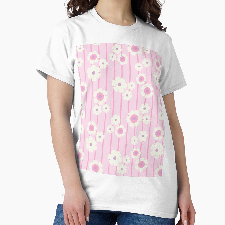 RETRO FLOWER STRIPES PASTEL PINK by blomastudios