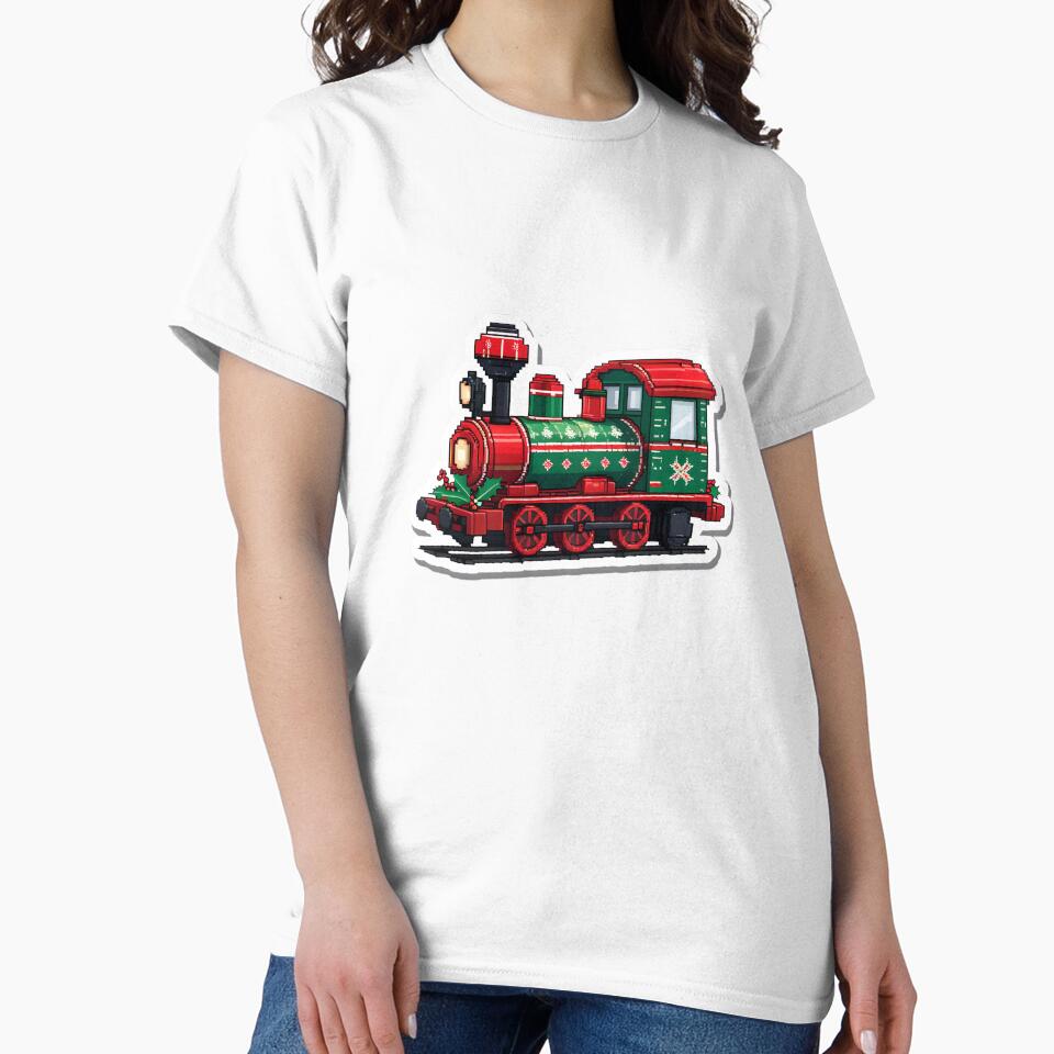 Cute Pixel Christmas Train Engine in Red and Green by BankMano