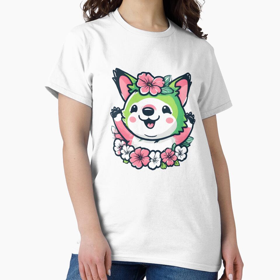 Cute Kawaii Quokka with Flower Lei Waving T-Shirt – Happy Smiles Are Contagious Design by Eytha