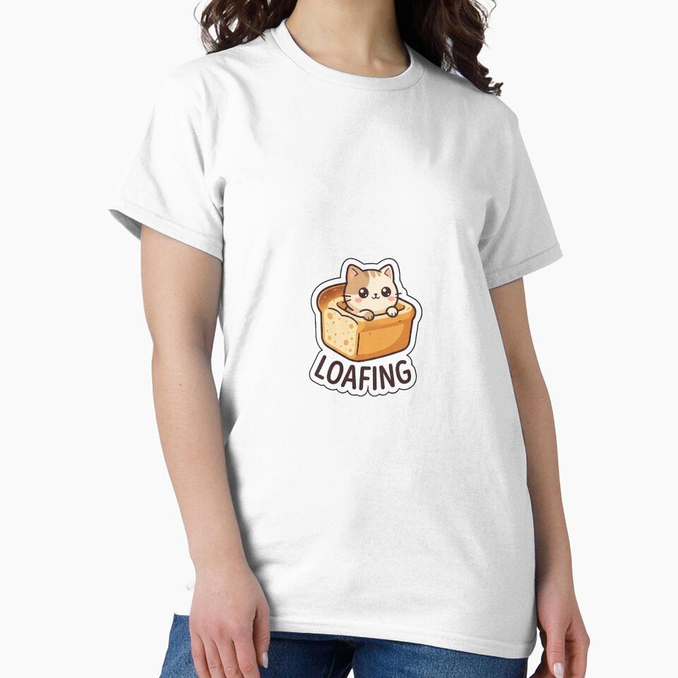 Just Loafing Around Today - Cute Cat in Bread Sticker with LOAFING Text by SimpleP