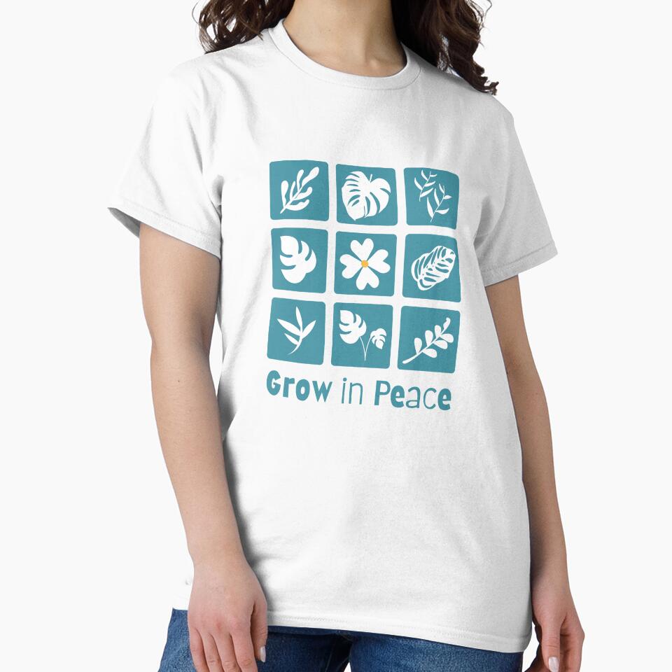 Grow in Peace – Botanical Plant Lover Quote, Mindfulness Growth by CraftEvo