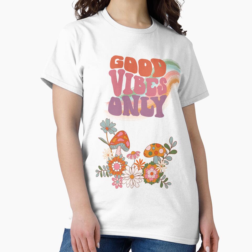 Good Vibes Only Trippy Retro Floral Mushroom Design by PancakeToad