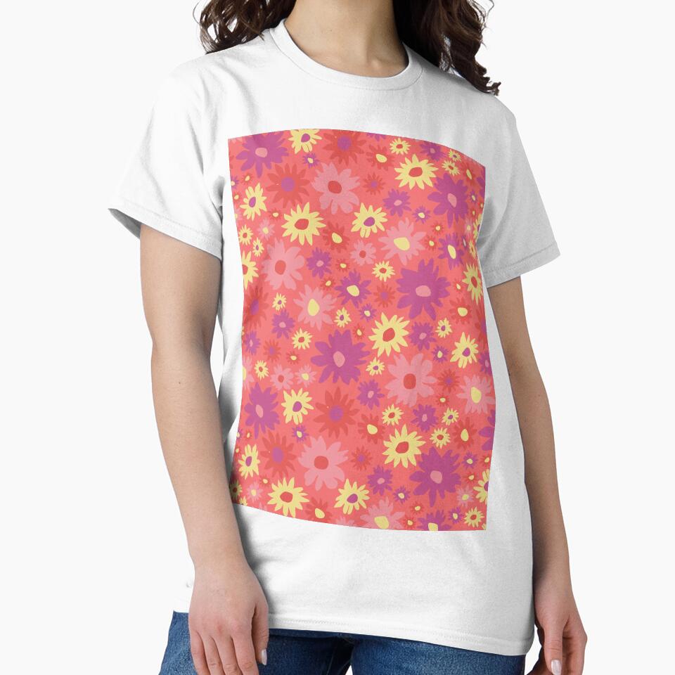 RETRO GROOVY AND FUN FLOWERS PINK PURPLE YELLOW by blomastudios
