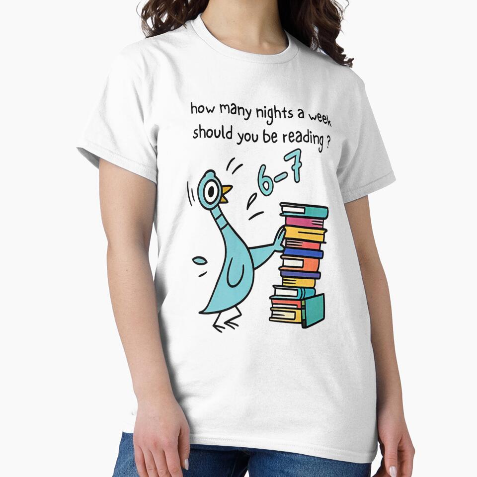 How Many Nights A Week Should You Be Reading 6-7, Pigeon Elephant Piggie Children's Books Tee ,Teacher Six Seven 67 by Yasminae