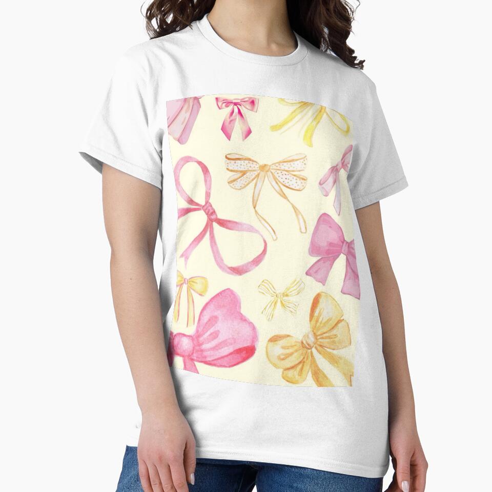 Yellow Pink Bow Coquette Abstract Print Cute Soft by DALdesignstore
