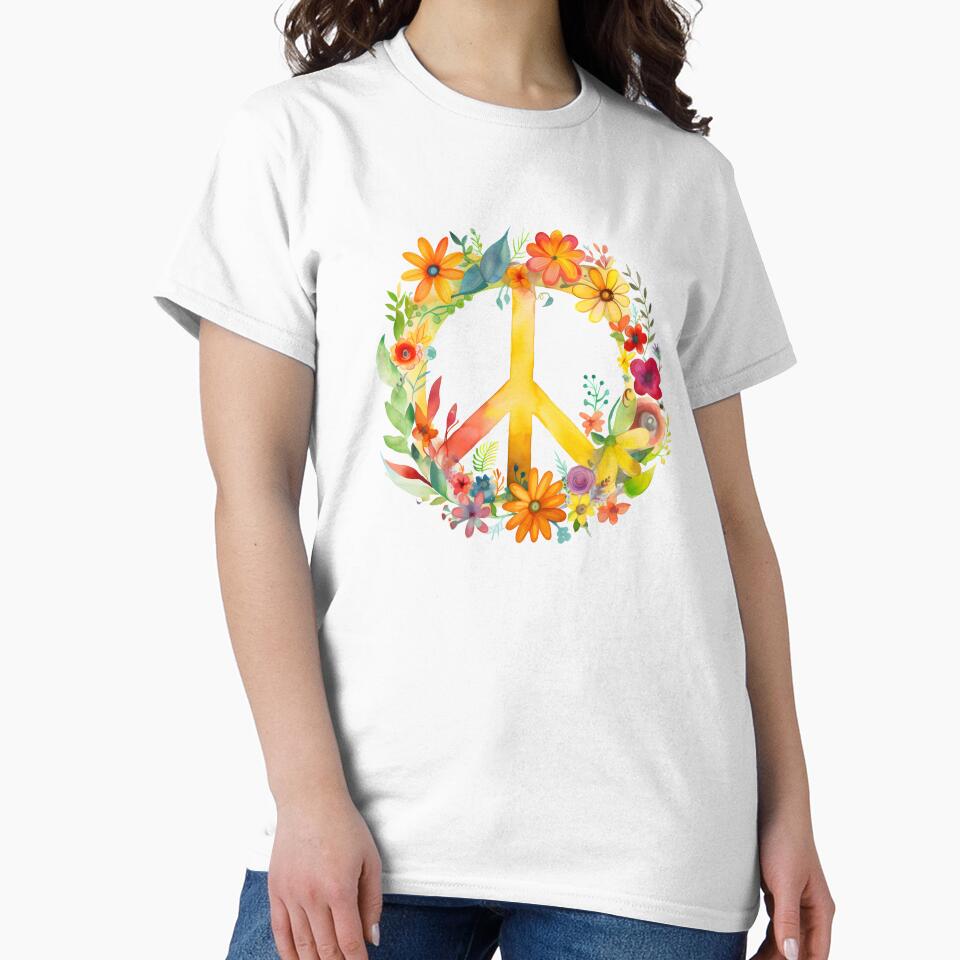 Peace Sign World Love Flowers Hippie Groovy Vibes Colorful by farhanhafeez