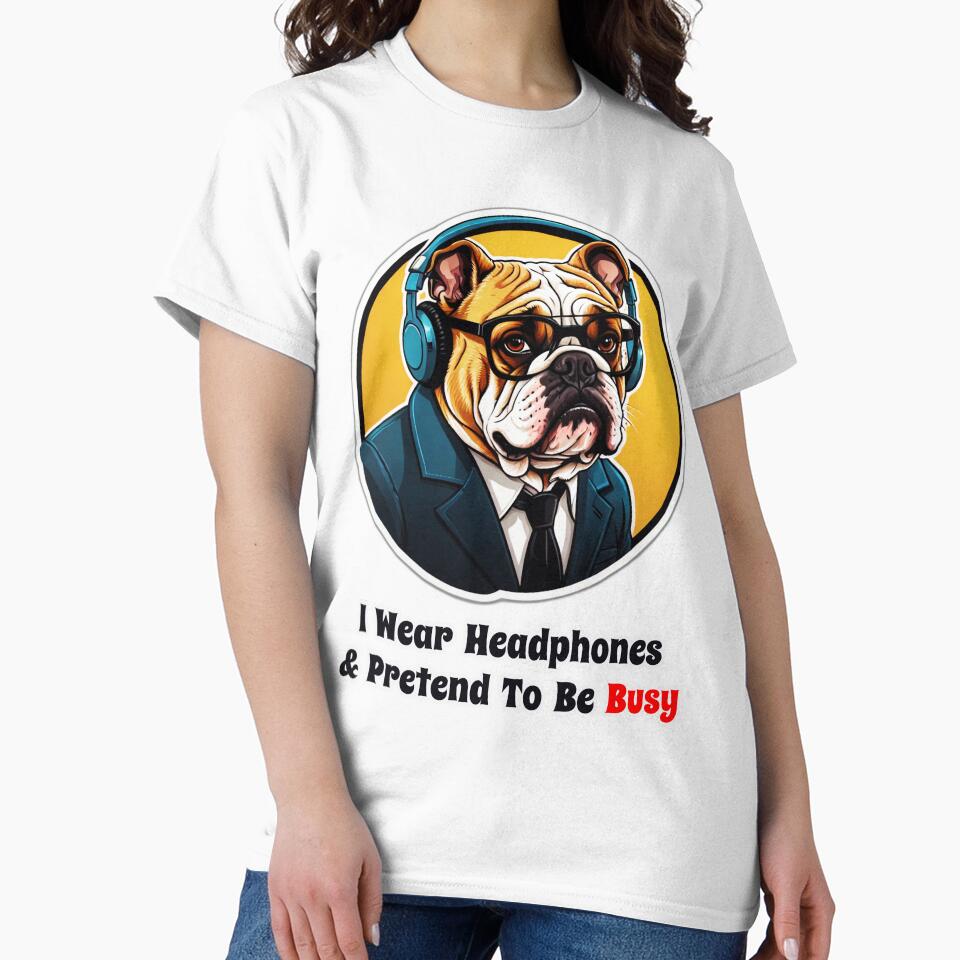 Bulldog with Headphones Funny Corporate Design - Lazy Coworker Gift by Ridiculam Toga