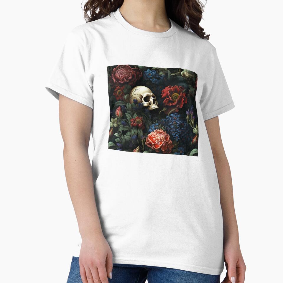 Skull And Flowers • Romantic Goth Skull Garden by Rike Mayer