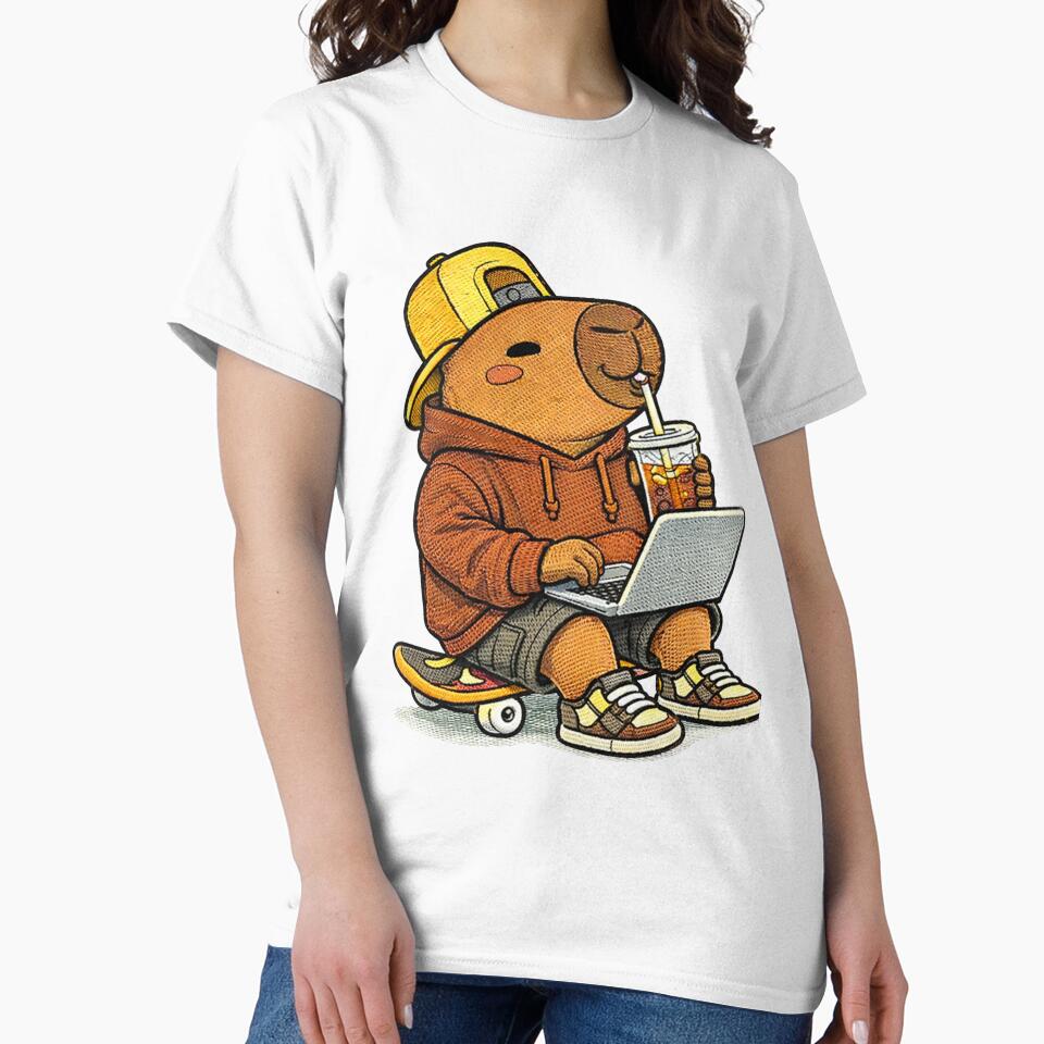 Laptop Work Capybara – Cute Kawaii Remote Work Capybara With Coffee Embroidered Patch Style by ColorSplash123