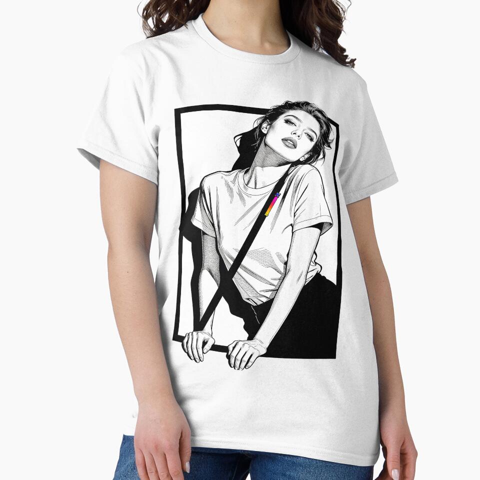 Edgy Black & White Girl Line Art with Rainbow Gradient Strap by Azerof