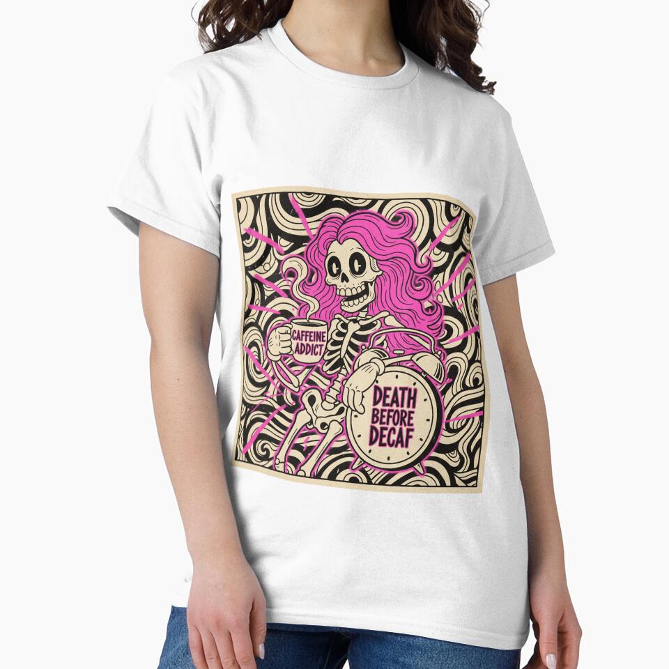Overstimulated Moms Club -Death Before Decaf Caffeine Addict Retro Skeleton by InkRebelprint