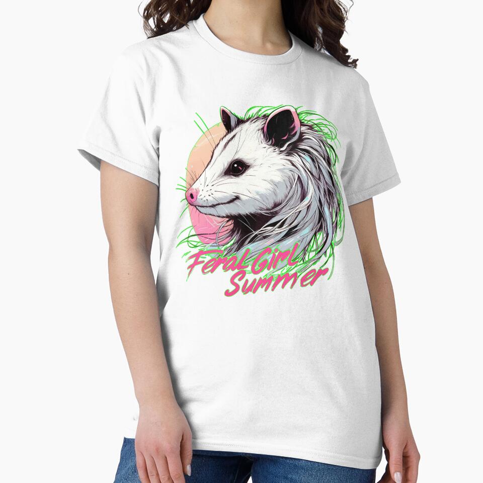 Feral Girl Summer Vibes Opossum Vaporwave by TomFrontierArt