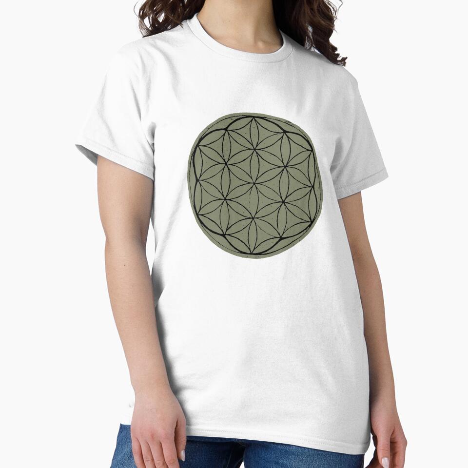 Flower of Life Linocut - Sage + Coal by Irene Estelle