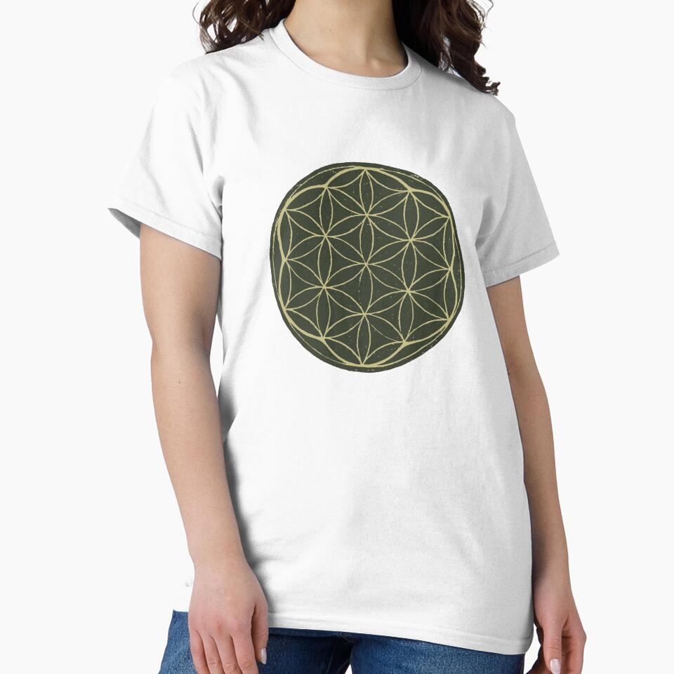 Flower of Life Linocut - Pine + Gold by Irene Estelle